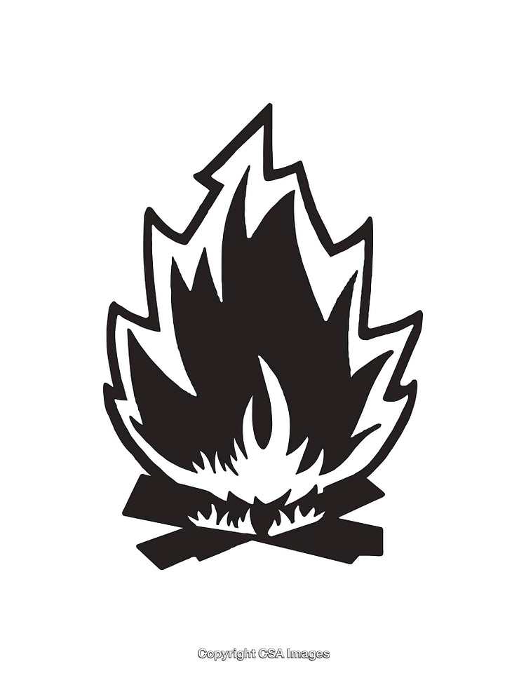 Black and White Illustration of Flames in Minimalistic Style