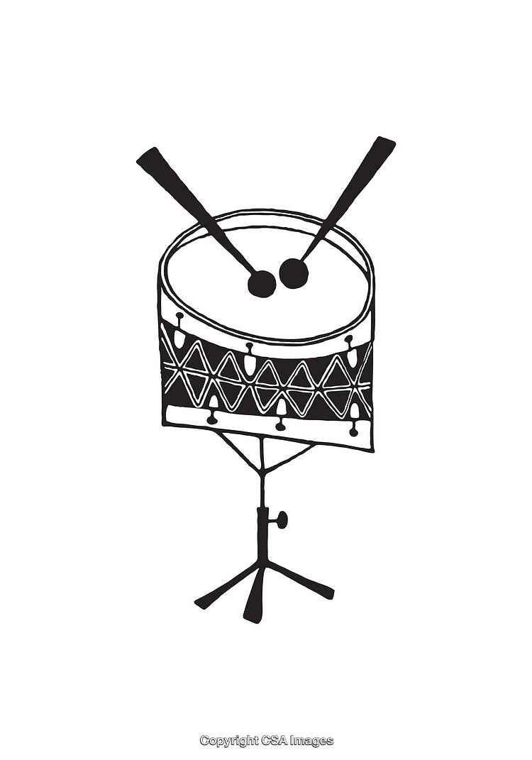 Black And White Drum Line Art Illustration On Stand