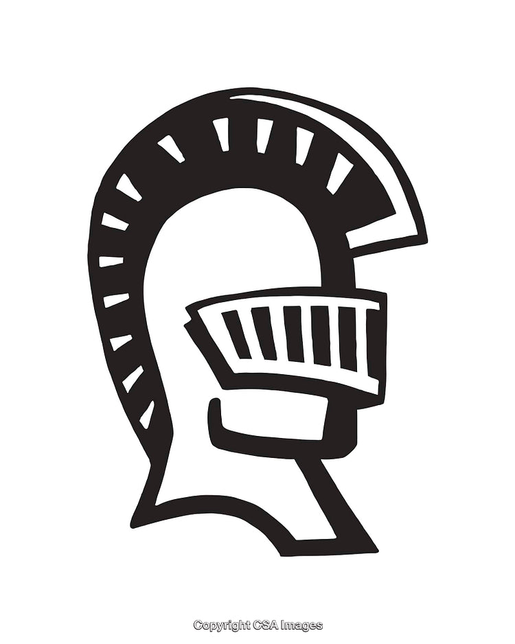 Black and White Line Art Featuring a Spartan Helmet Symbol