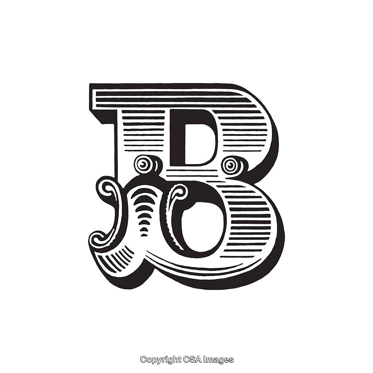 Ornate Black Gothic Letter B on a White Background