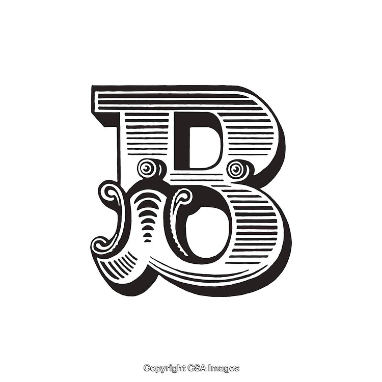 Ornate Black Gothic Letter B on a White Background
