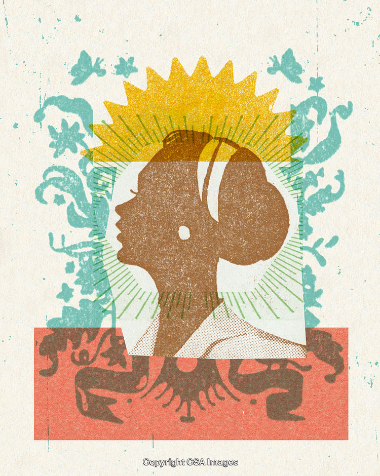 Creative Silhouette Artwork of a Woman with Colorful Patterns and Shapes