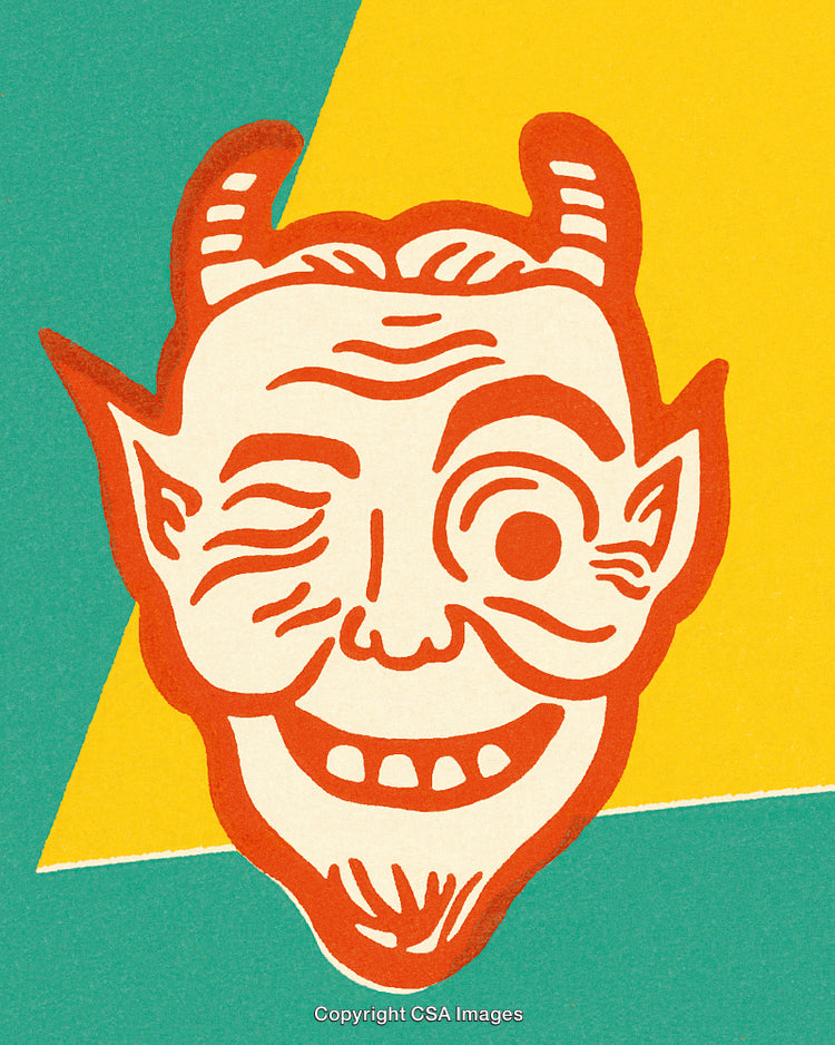 Playful Vintage Devil Illustration in Bold Colors with Whimsical Design