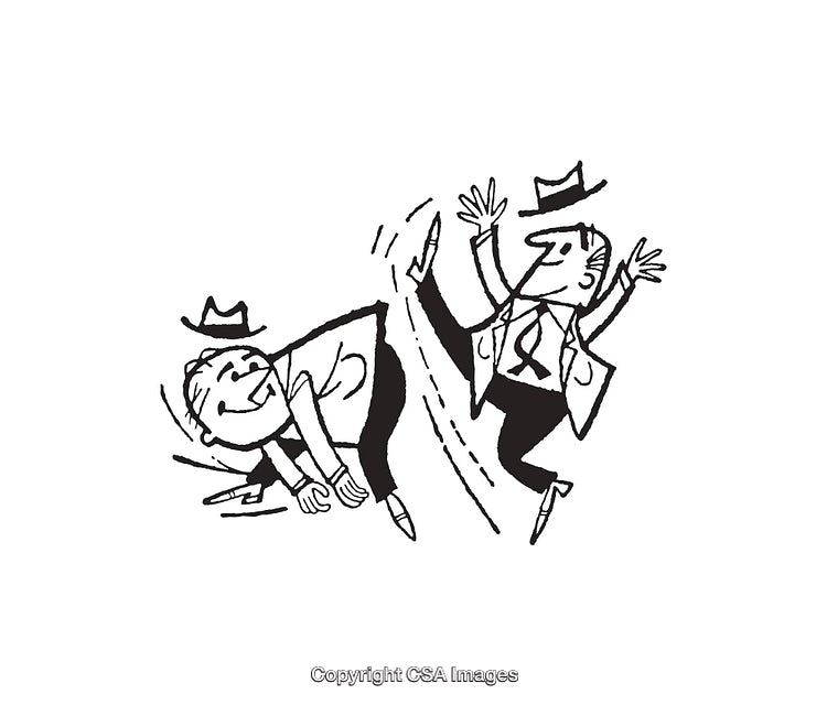 Retro Line Art Illustration of Two Energetic Dancing Characters