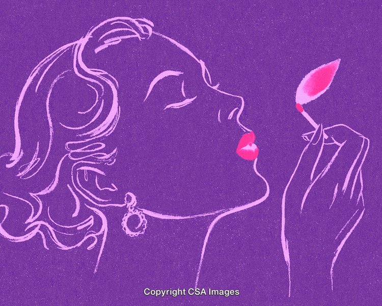Elegant Woman Sketch with a Pink Flame on Purple Background