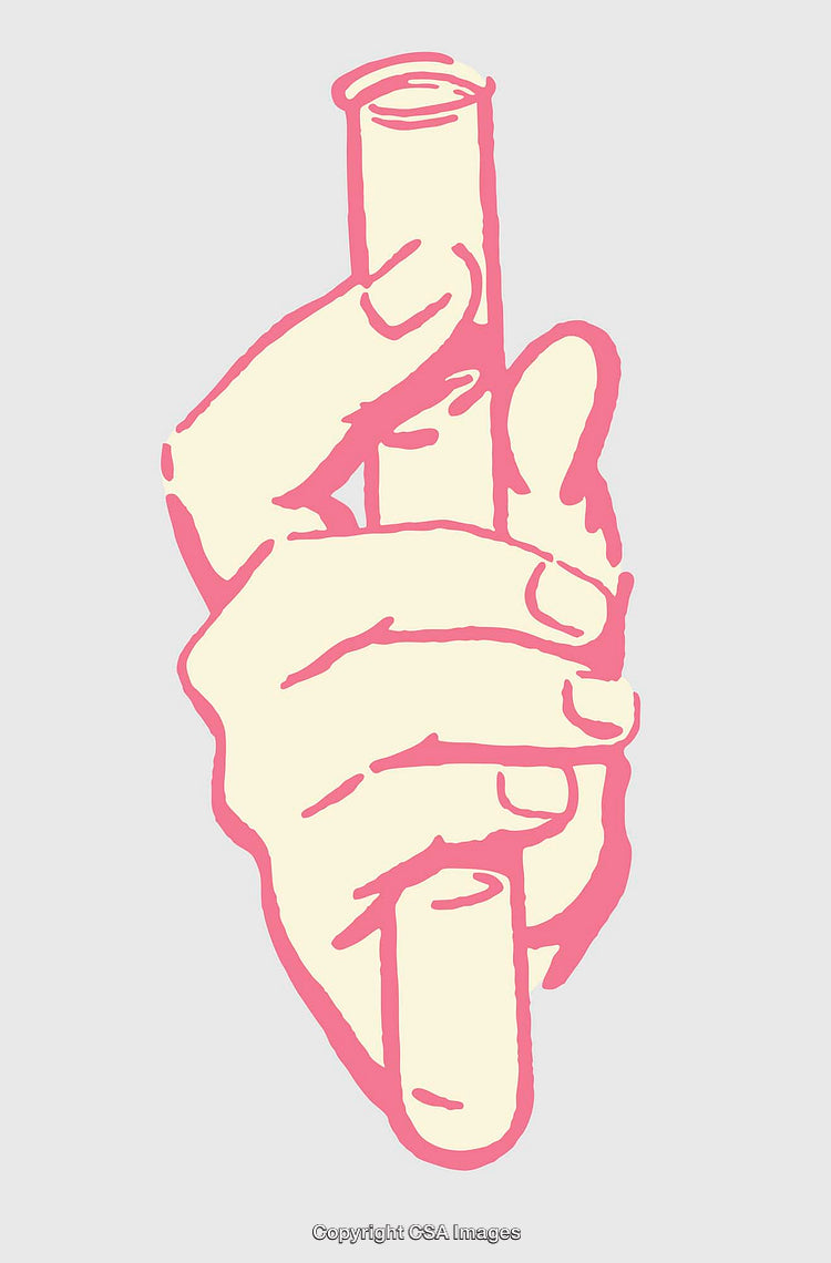 Hand Holding Test Tube in Stylized Pink and Cream Illustration