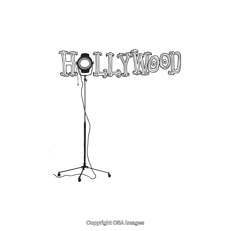 Stylized Black and White Hollywood-Themed Line Art Illustration