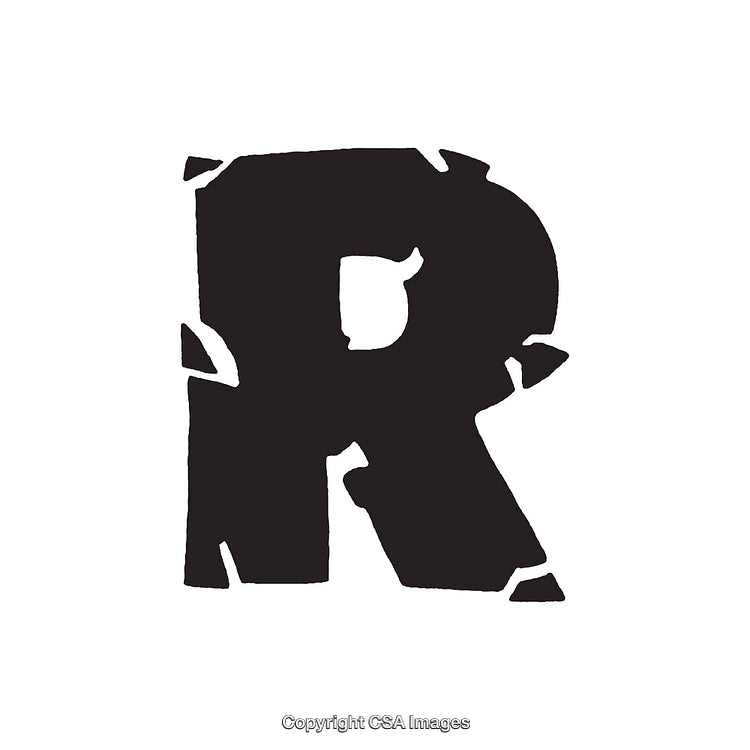 Grunge Styled Distressed Black Letter R Alphabet Design