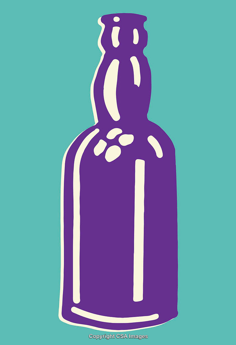Purple Bottle Illustration On Teal Background Featuring Bold Line Art