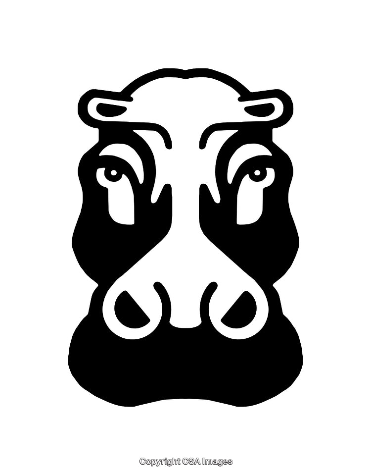 Minimalistic Black and White Line Art of a Hippo Face