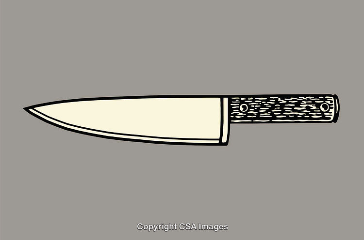 Hand-Drawn Knife Illustration with a Wooden Handle on a Solid Gray Background
