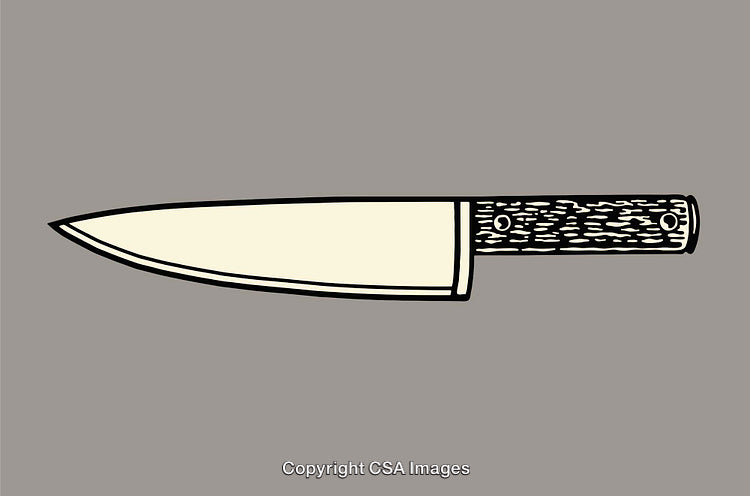 Hand-Drawn Knife Illustration with a Wooden Handle on a Solid Gray Background