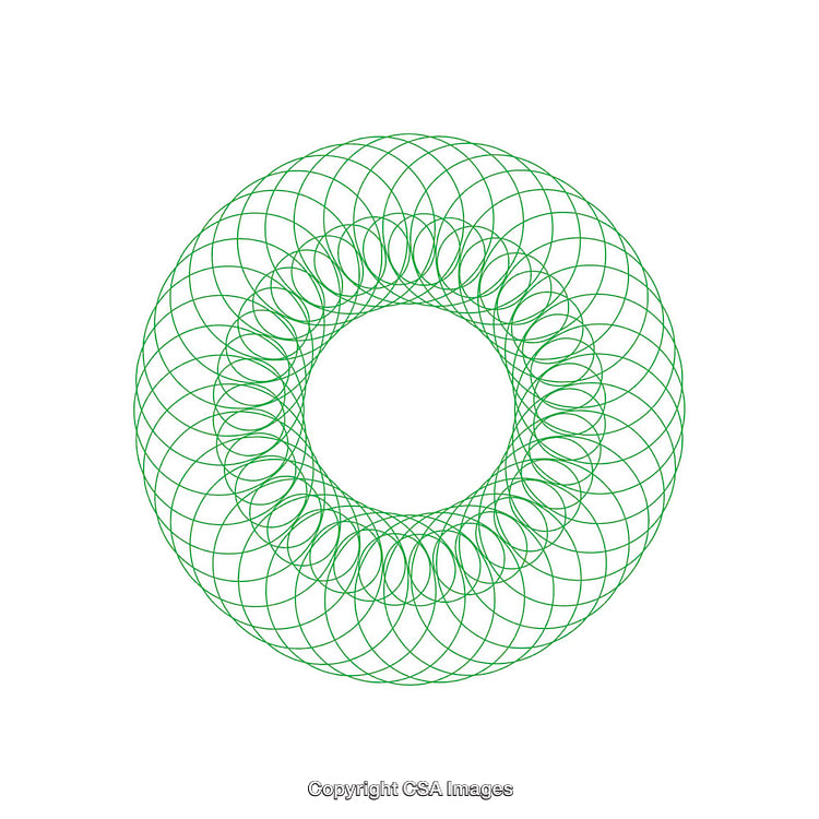 Detailed Geometric Pattern With Circular Green Lines on White Background