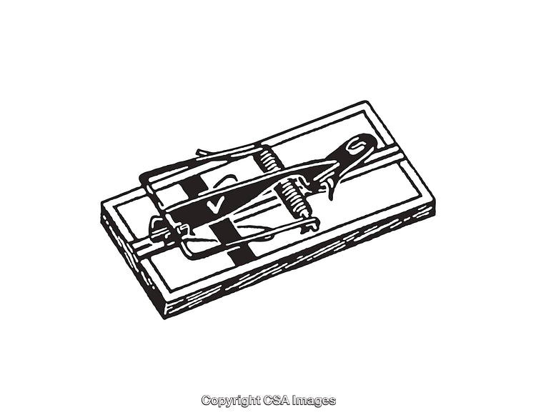 Black and White Line Art Illustration of a Traditional Mouse Trap