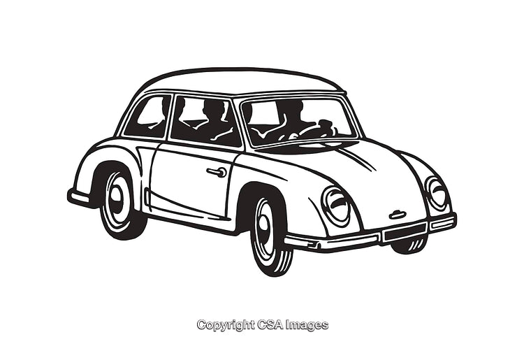 Black and White Illustration of a Classic Vintage Car Line Art Drawing