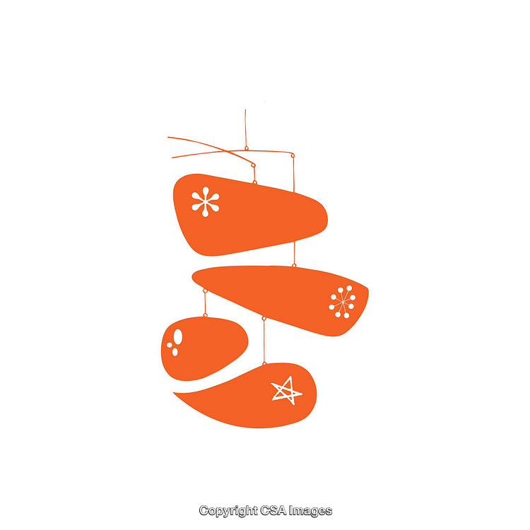 Modern Decorative Illustration Featuring Orange Abstract Shapes and Symbols