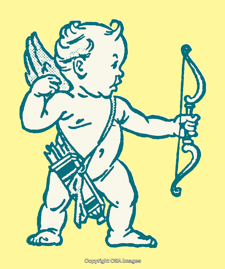 Vintage Illustration of Cupid Holding a Bow and Quiver of Arrows
