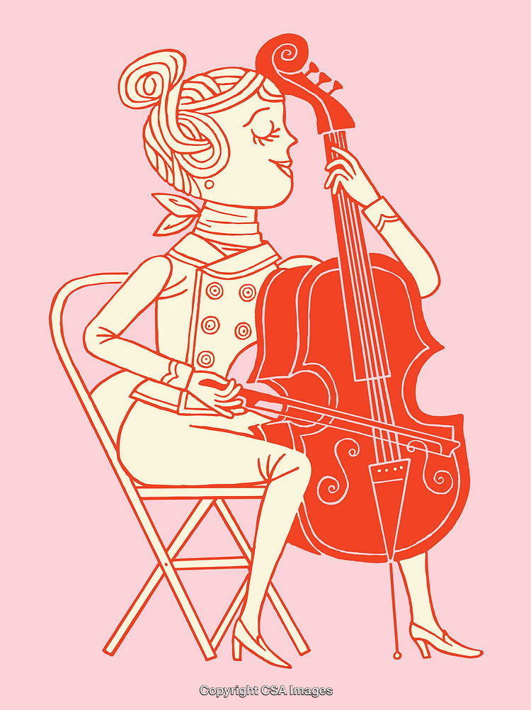 Elegant Line Art Illustration of a Woman Playing the Cello in Style