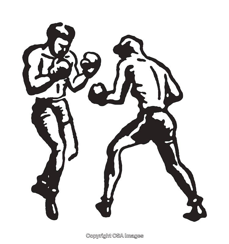 Black and White Line Art of Boxing Match Between Two Fighters