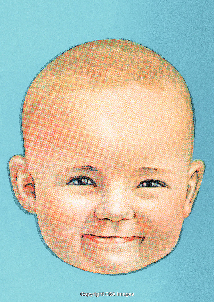 Smiling Baby Face Illustration Against a Blue Background