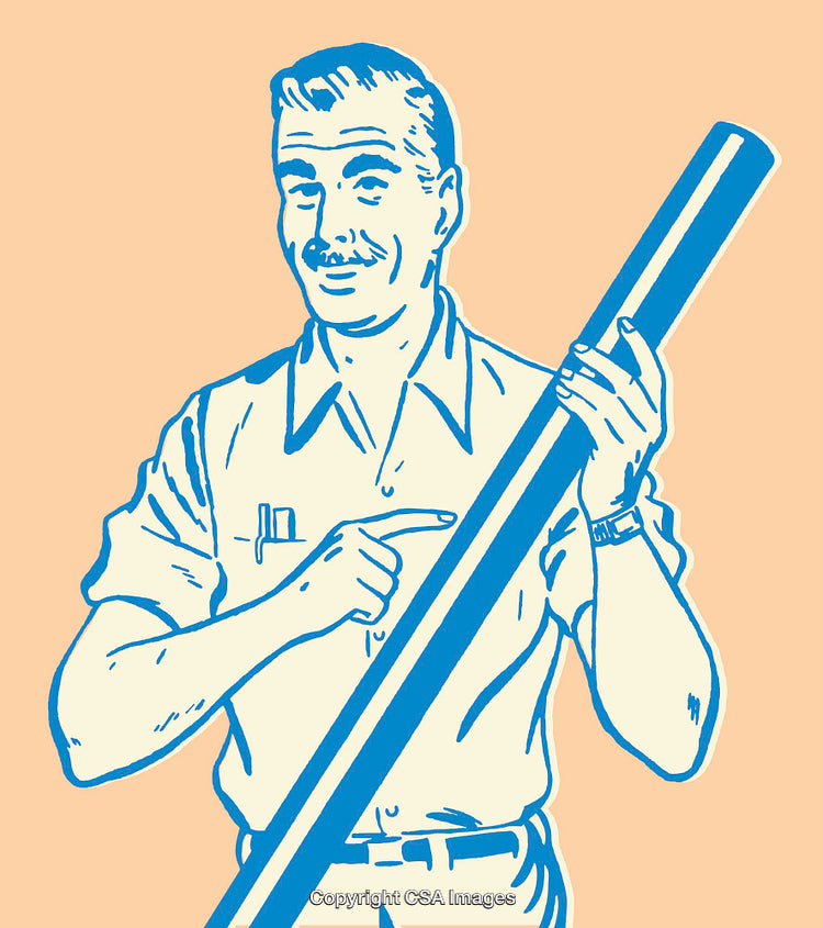 Retro Styled Illustration of a Man Holding a Large Tube with Confident Smile