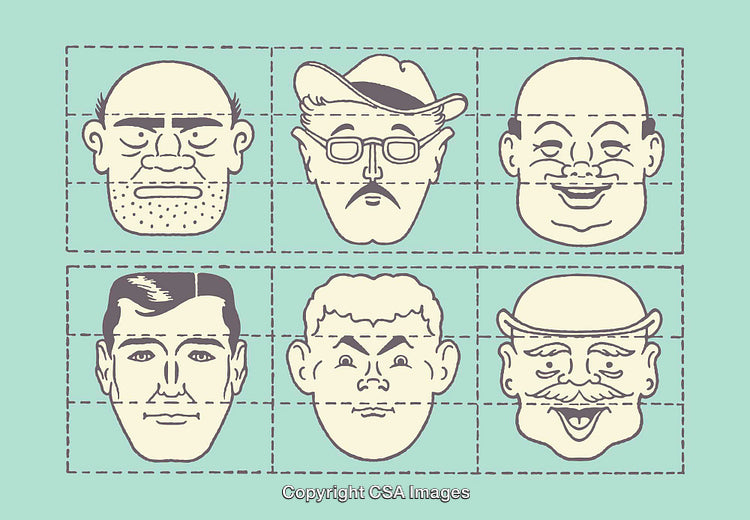 Retro Styled Line Art Faces Illustrations on a Light Blue Background