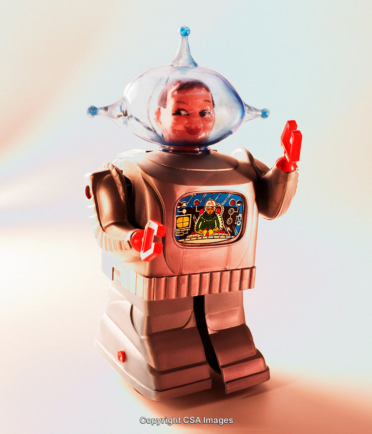 Retro Toy Robot With Space Helmet and Colorful Display Panel