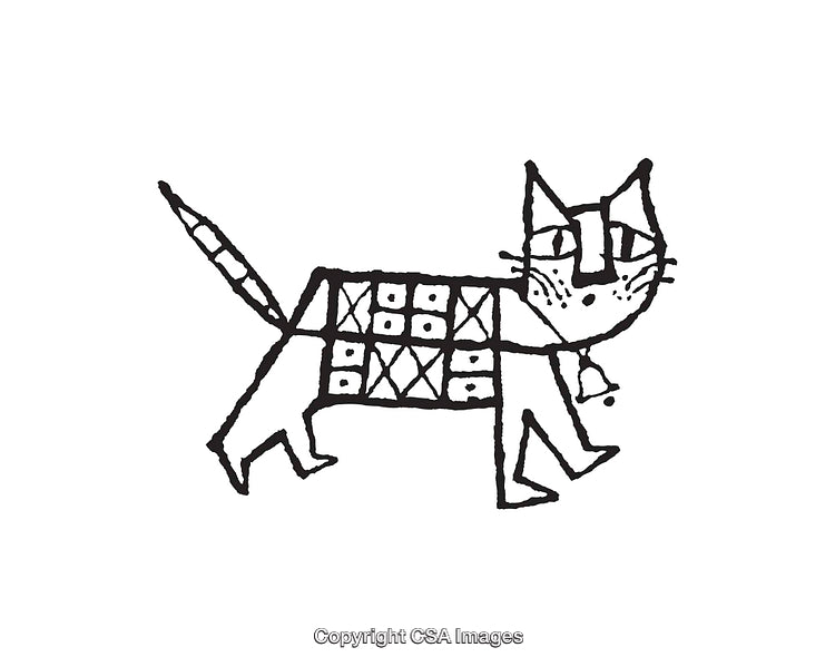Black And White Line Art Illustration of a Stylized Pet Cat