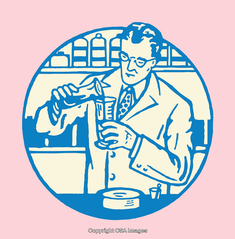 Colorful Line Art Illustration of a Scientist Conducting a Laboratory Experiment