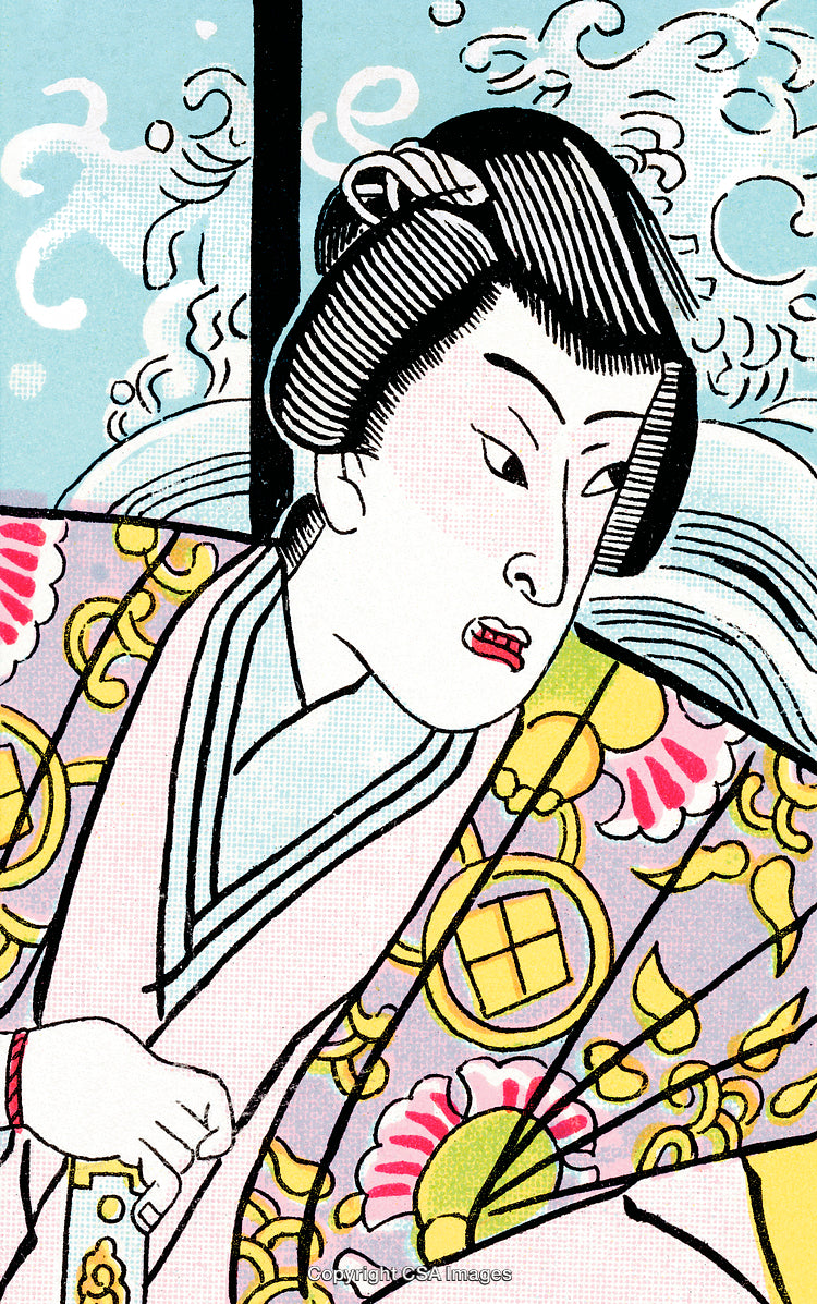 Traditional Japanese Woodblock Art of a Woman in Ornate Clothing