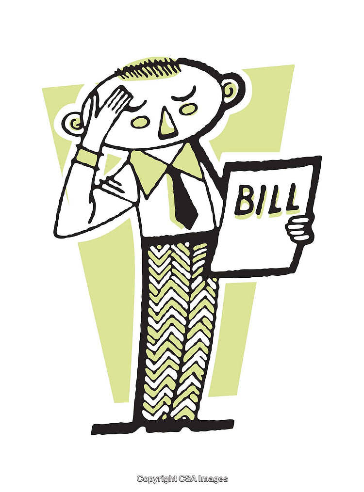 Illustration of a Man Anxiously Considering a Bill Notice