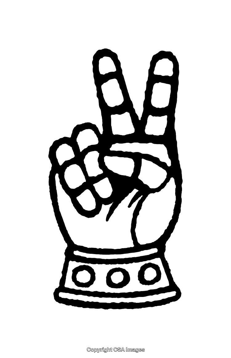 Black and White Line Art Hand Doing Peace Sign Gesture