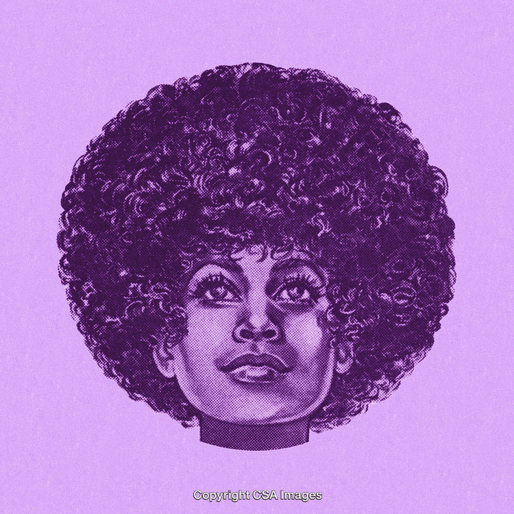 Illustration of a Woman's Face with Afro in Purple Halftone Style