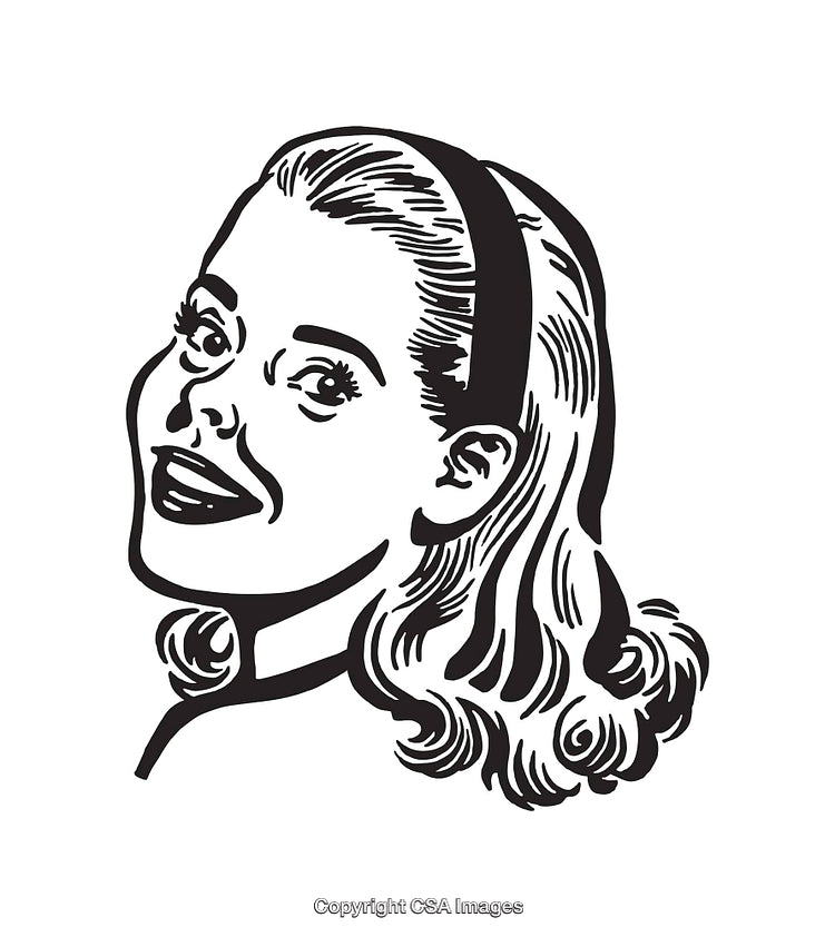 Retro Black and White Illustration of a Smiling Woman