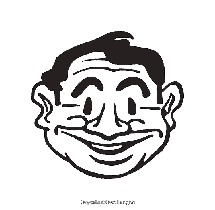 Black and White Happy Face Cartoon Line Art Illustration