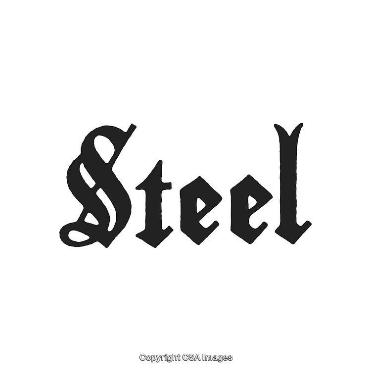 Steel Text in Bold Old English Typeface on a White Background
