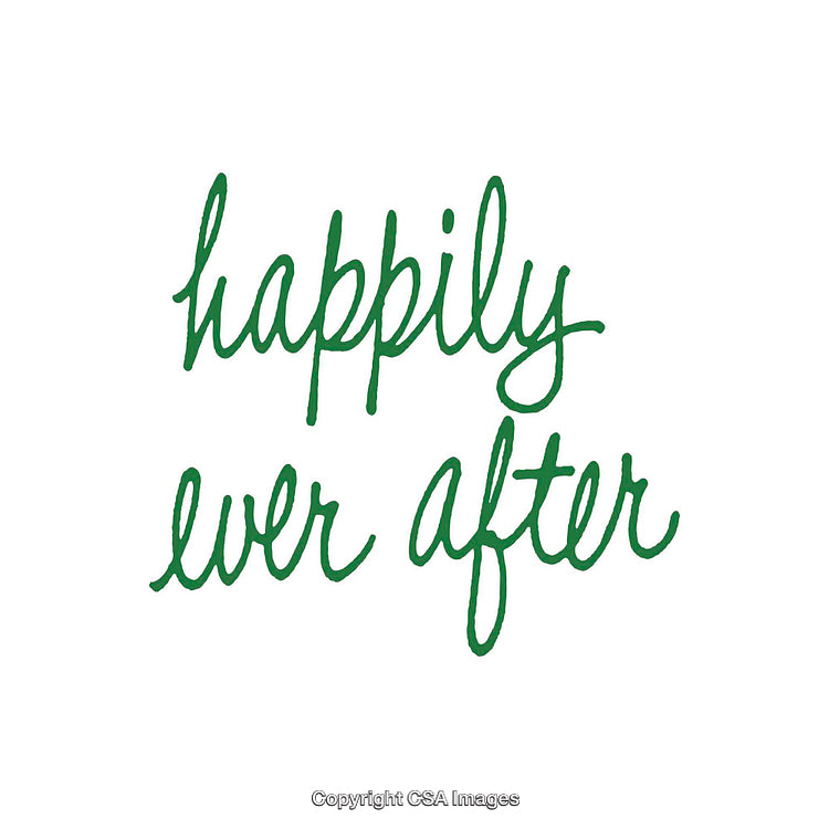 Green Script Text of Happily Ever After on White Background