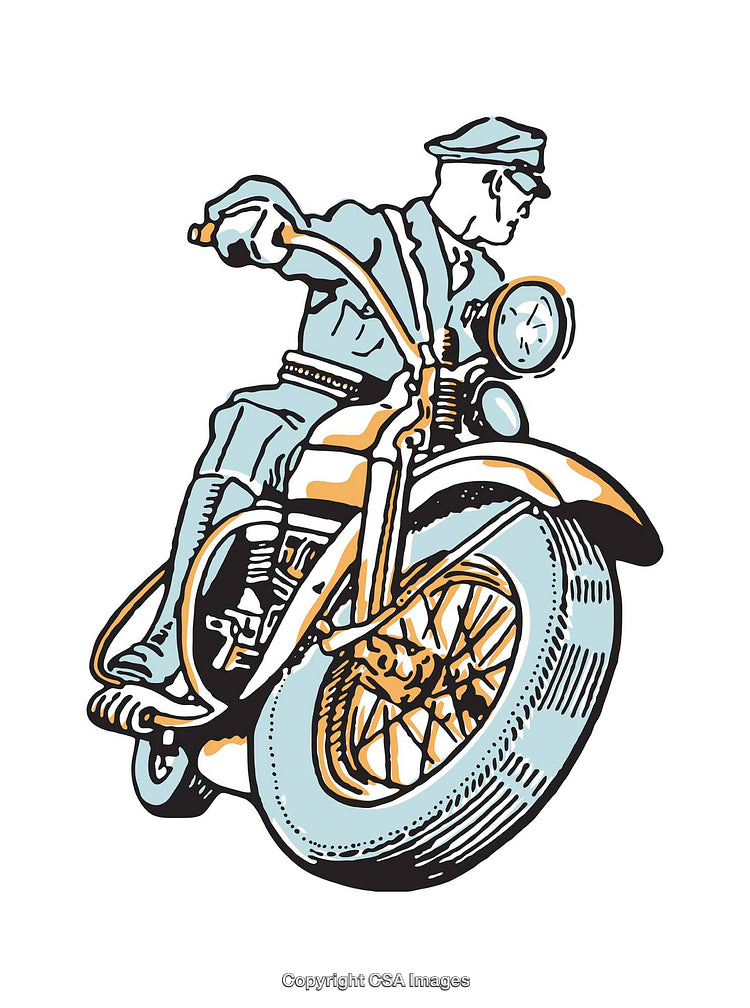 Retro Illustration of Policeman On Motorcycle in Stylish Sketch Art Style