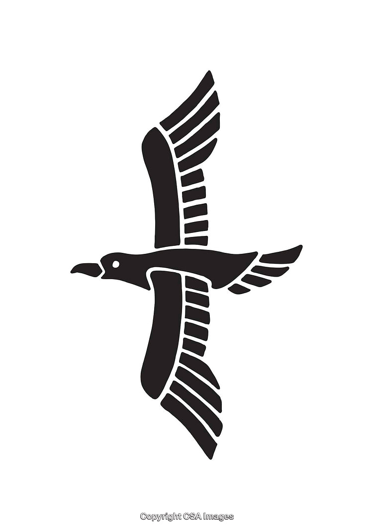 Stylized Black and White Bird Flying Line Art Illustration