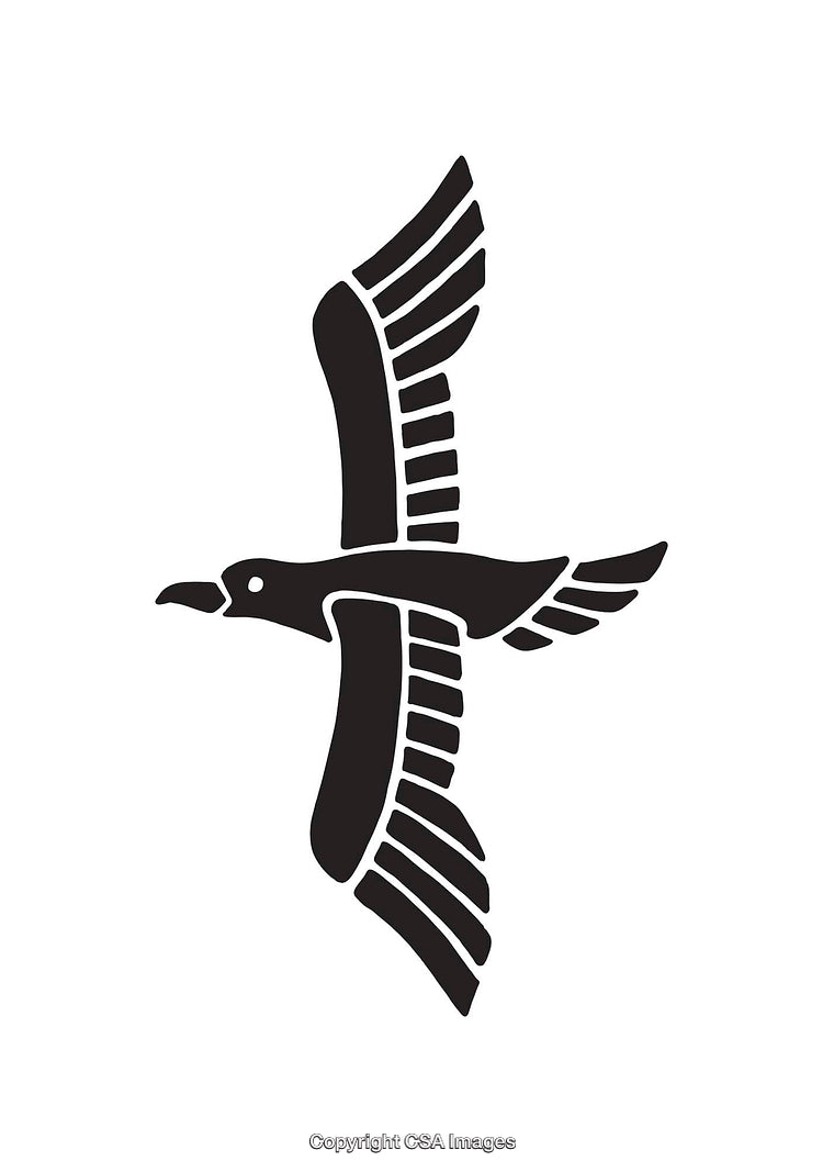 Stylized Black and White Bird Flying Line Art Illustration