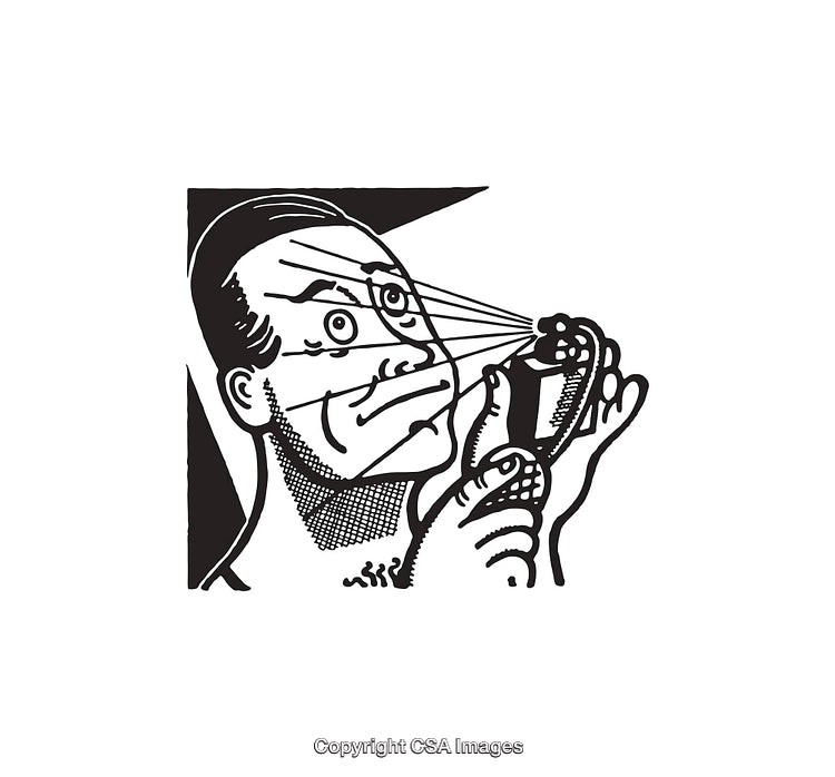 Black and White Line Art of a Person Examining an Object