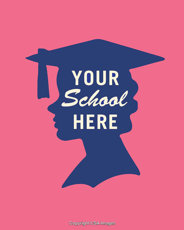 Silhouette Graduation Design Art With Personalizable Text and Bright Colors