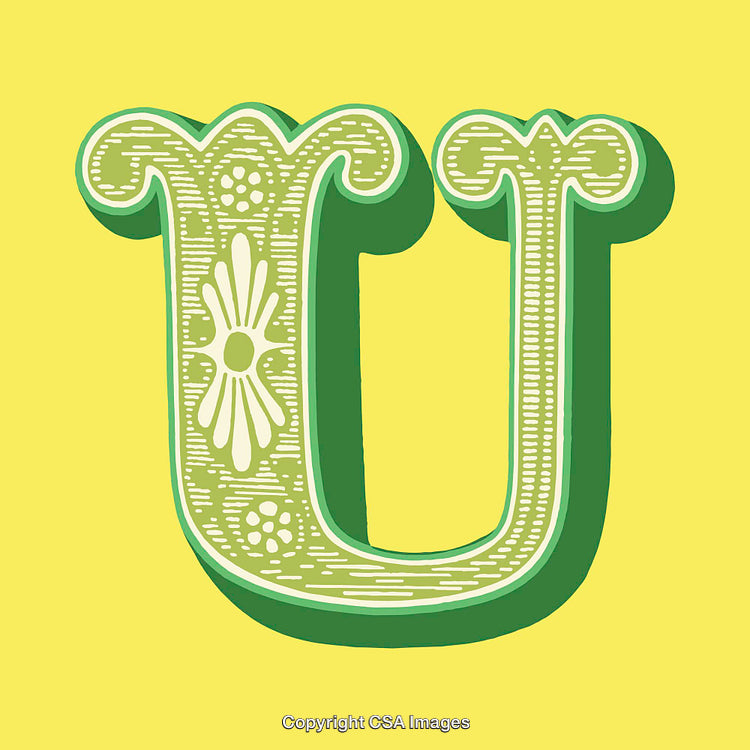 Retro Decorative Letter T Design With Floral Patterns on Yellow Background