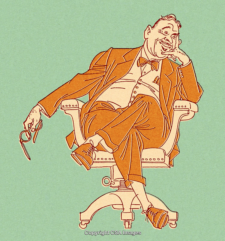 Vintage Illustration of a Relaxed Businessman Sitting on an Office Chair