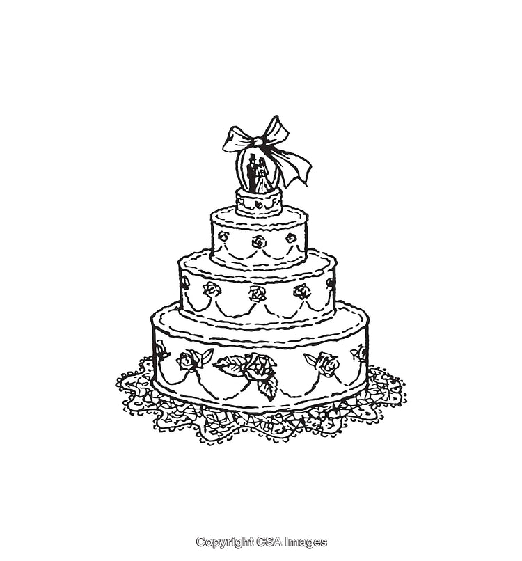 Elegant Line Art of a Decorative Wedding Cake with Topper