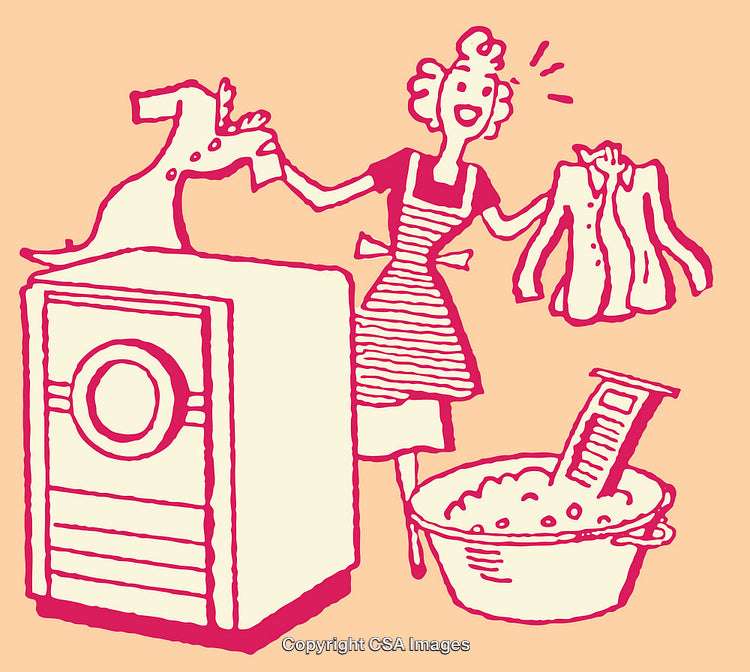 Retro Illustration of a Woman Doing Laundry in Vintage Style