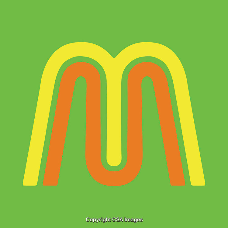 Colorful Letter M on a Vibrant Green Background Art Design