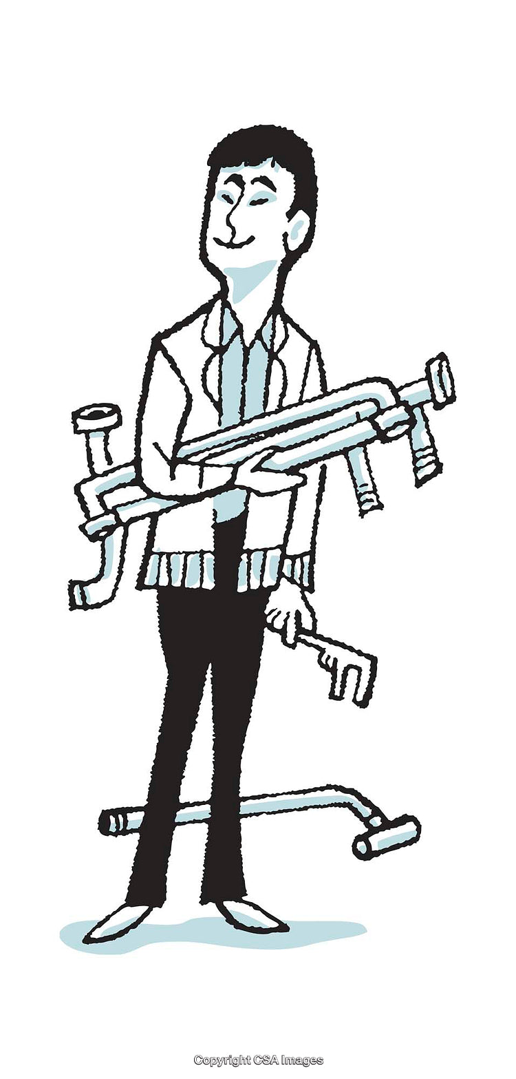 Illustrated Plumber Holding Tools in a Playful Cartoon Style