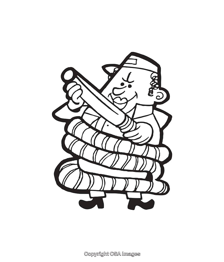 Black and White Illustration of Person Tied with Rope in Humorous Scene