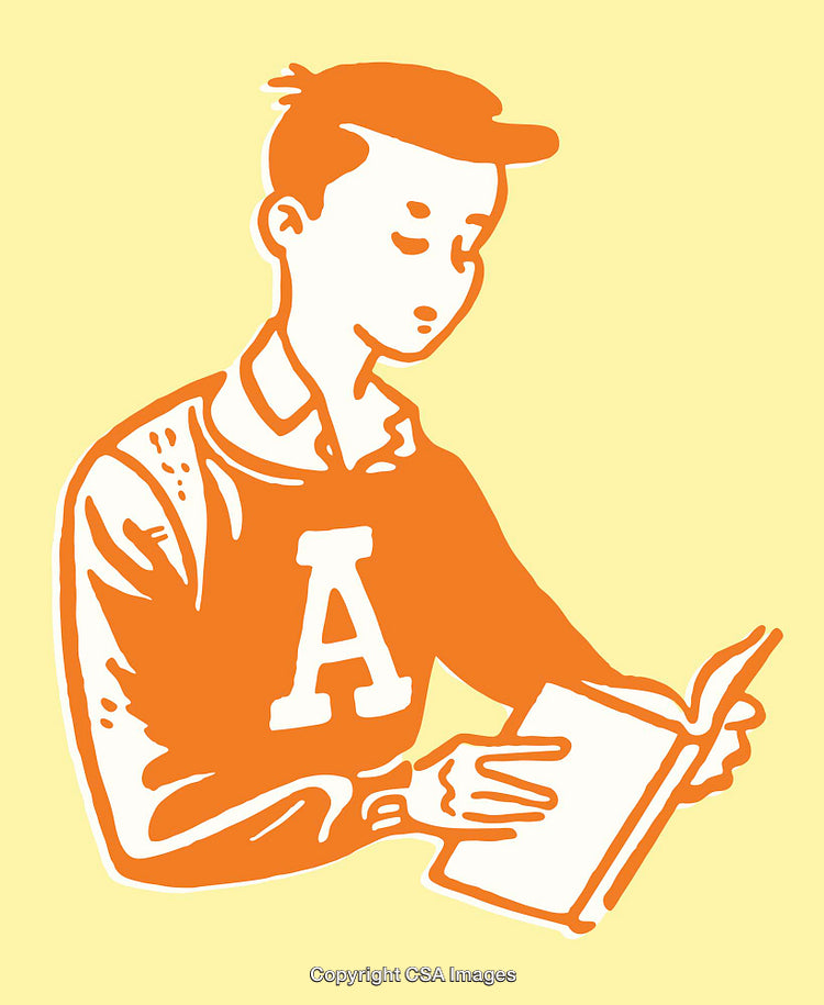 Vintage Style Illustration of a Boy Reading a Book